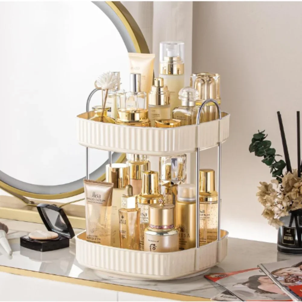 2 Tiers - 360° Turntable Makeup Organizer - Lazy Susan Cosmetics Storage